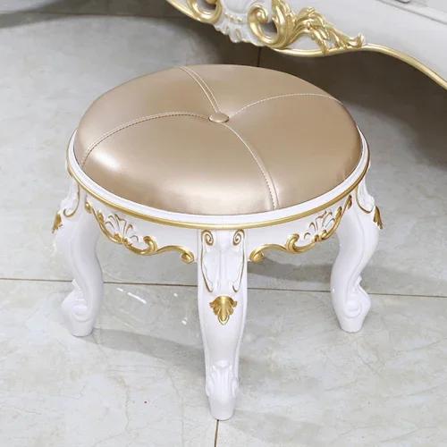 Retro Rzeźbiony Mały Stołek Luksusowa Skórzana Poduszka Kreatywne Niskie Siedzisko Elegancki Pokój Krzesło Sofa Stylowe Siedzisko Dekoracyjny Podnóżek