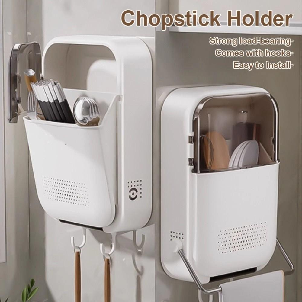 No Punching Wall Mounted Cutlery Organizer With Lid Spoon Fork Organizer  Cutlery Management