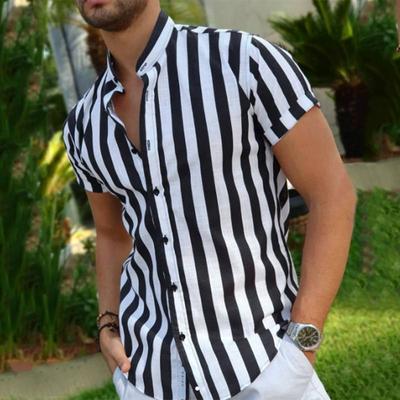 S-3XL verão masculino manga curta listrada camisa casual solta tops básicos camisetas