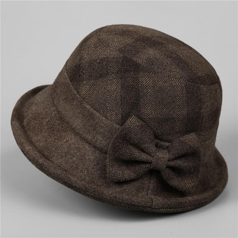 

Mid-Autumn Festival winter elegant bow hat women s thickened woolen basin hat plaid bucket hat M（56-58cm）