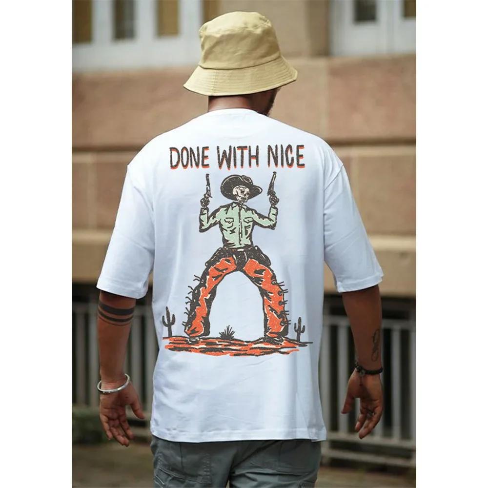 Men Cotton T-Shirt Short Sleeve Denim Graphic Apparel Harajuku Streetwear ONeck Tshirts Oversized Summer Men Tee Cowboy Clothing