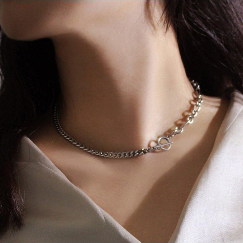 Surgical Steel Unbalanced Chain Necklace Dsmn-012