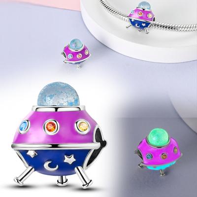 Charms Plata Colorful Ufo Planets, Moons, Stars, Beads Fit Original Bracelets Charms For Women Jewelry Diy Making Gifts