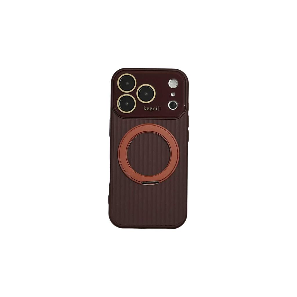 Applicable to iPhone17PROMAX silicone rotating magnetic bracket mobile phone case Apple 16 corrugated stripe large window