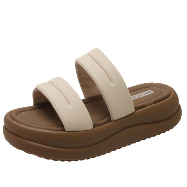 Thick-bottomed Non-slip Slippers for Women's Summer Wear 2025 New Fashionable and Versatile One-word Drag, Small Height-increasing Beach Sandals