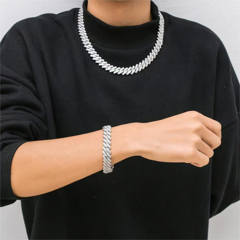 Men's 13mm Full Diamond Cuban Necklace - Luxurious Cross Alloy Hip Hop Clavicle Chain
