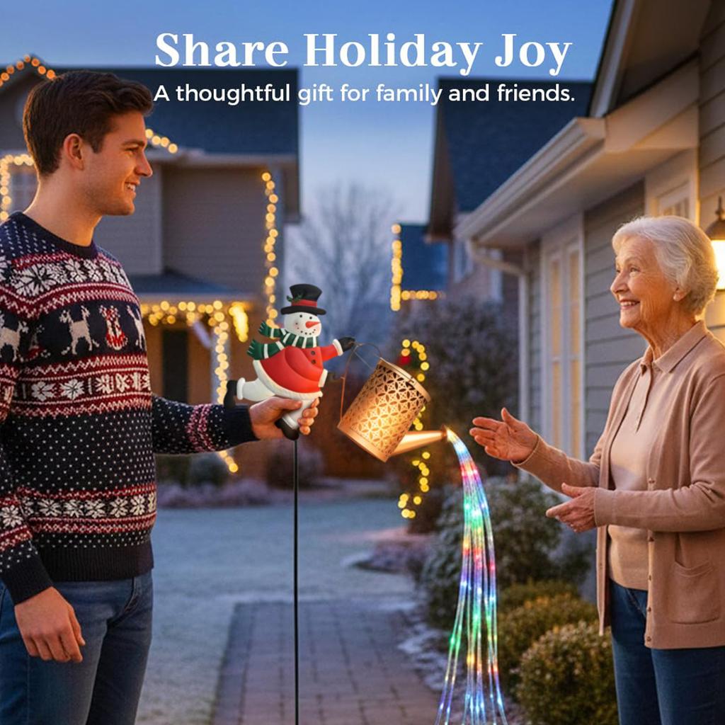 Christmas Patio Decorations, Solar-powered Christmas Snowman Lights, Warm-colored Lights