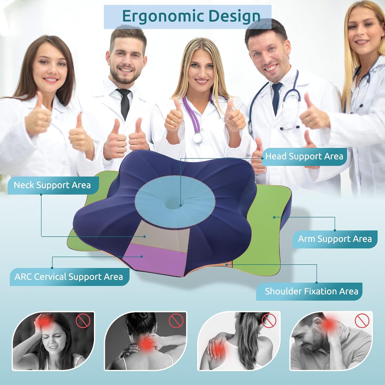 DONAMA Cervical Pillow for Neck and Shoulder,Contour Memory Foam Pillow,Ergonomic Neck Support Pillow for Side Back Stomach Sleepers with