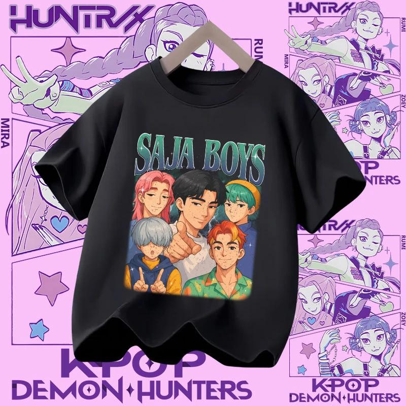 2026 new summer short-sleeved boys' casual shirt Polyester T-shirt for children aged 1-12, girls' sports shirt, K-pop Demon Hunter