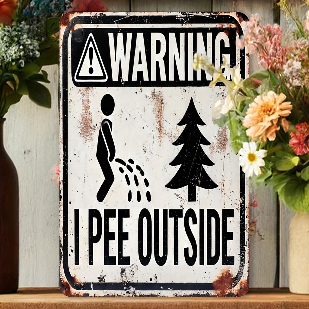 Vintage Iron Warning Sign "I PEE OUTSIDE" - Rustic Garden, Farmhouse & Outdoor Decor - Wall-Mounted Humorous Novelty Plaque