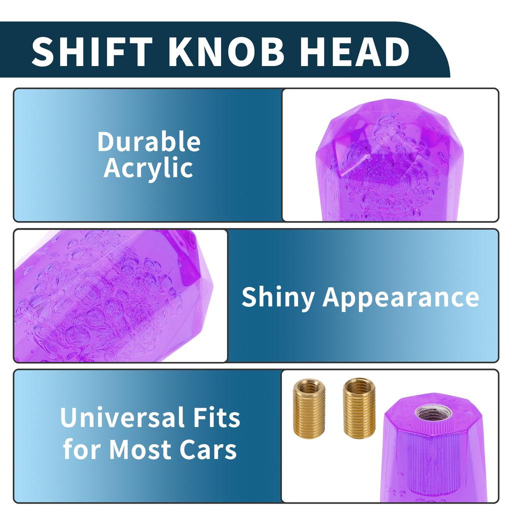 TUCKBOLD Car Gear Shift Front Shift Lever 1 with 2 Adapters Knob, Knob, 10cm, Purple, Set, Acrylic,