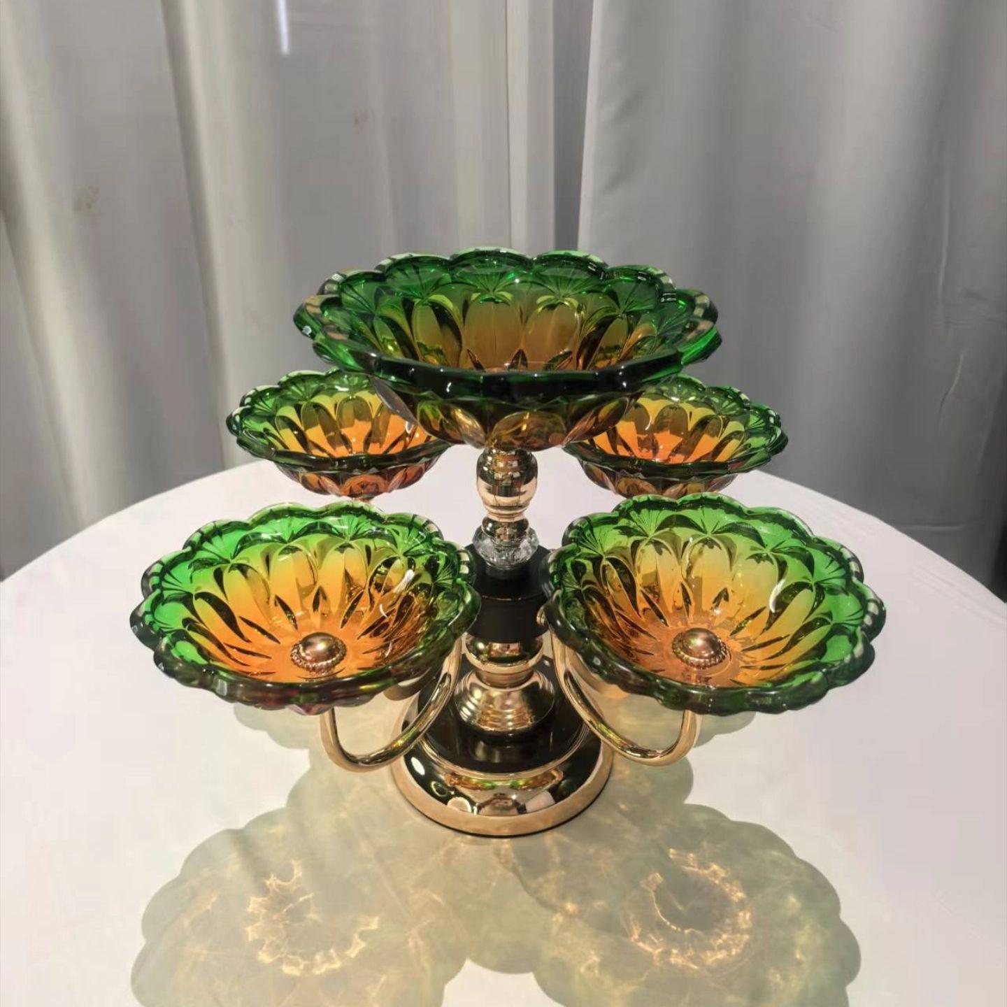 European Style Rotating Multi-Layer Crystal Fruit and Snack Plate for Living Room Coffee Table