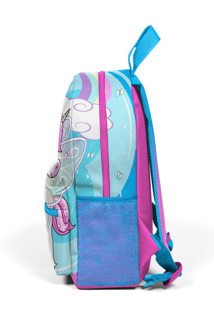 Little Nest Rucksack Blau Neon Pink Einhorn gemustert Zwei Fächer 23511