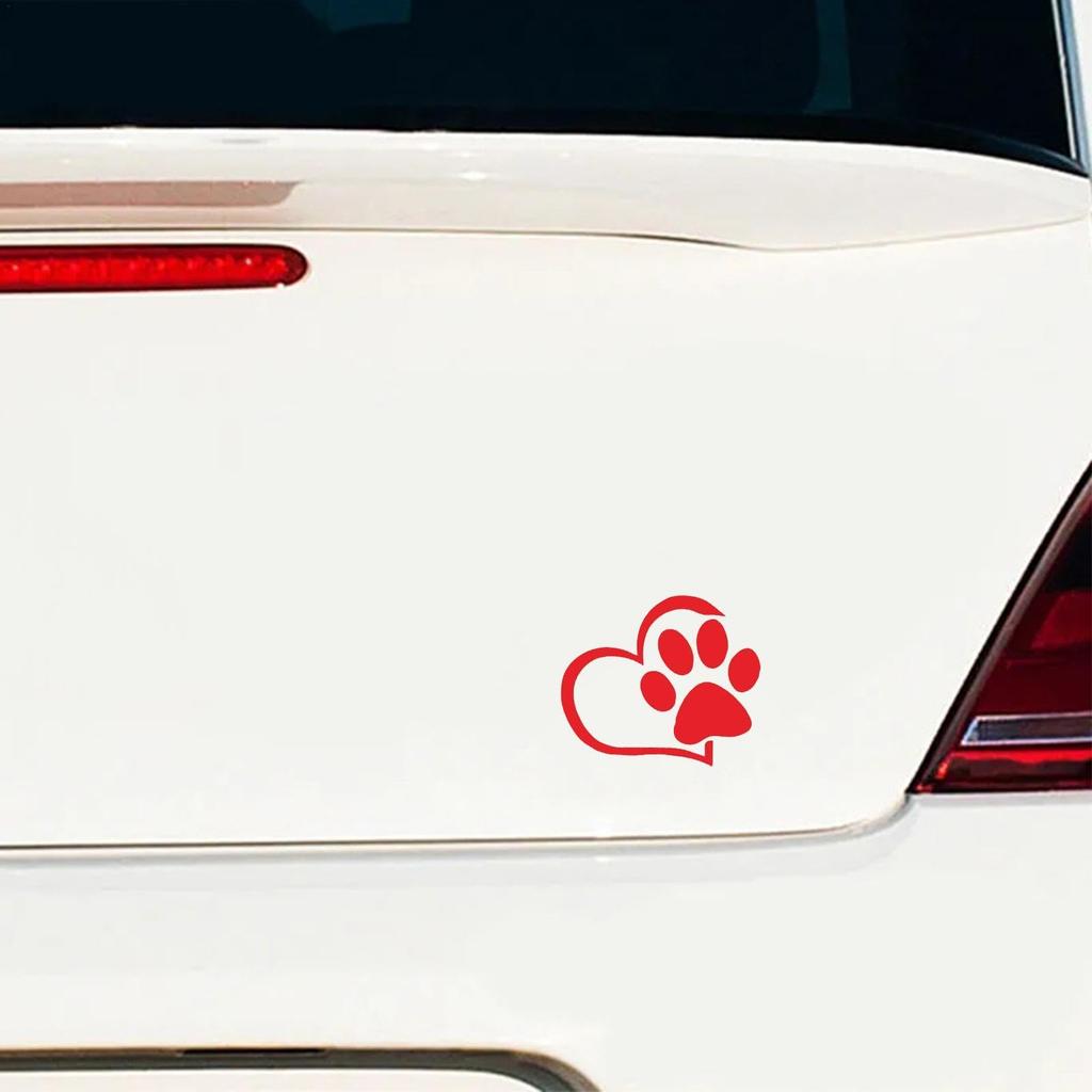 Car Heart Decal, Auto Waterproof Dog Paw Decoration, Reflective Love Paw Print Car Sticker,