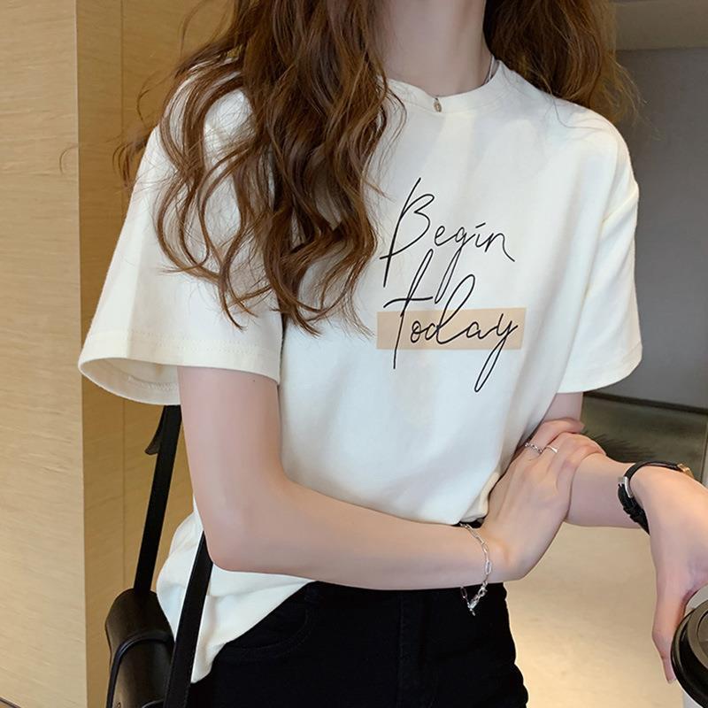 

Summer new letter printing loose BF style short-sleeved T-shirt women s couple fashion top M