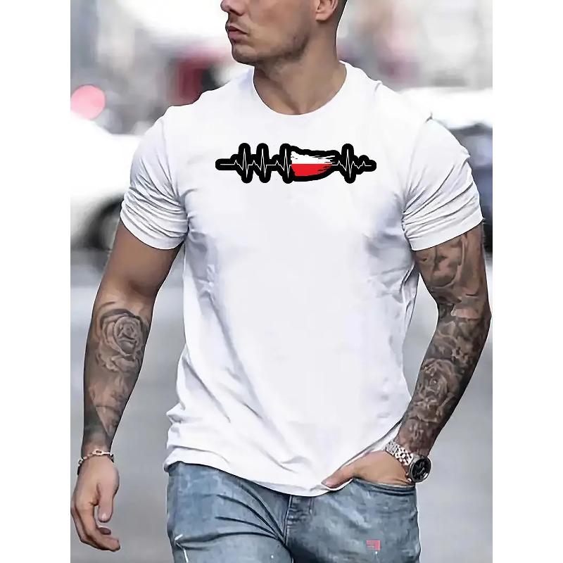 

Men s Casual T-shirt with Polish Flag Print - Round Neck Short Sleeves, All-season Comfortable Top, Suitable for Daily Wear and Casual Outings S белый