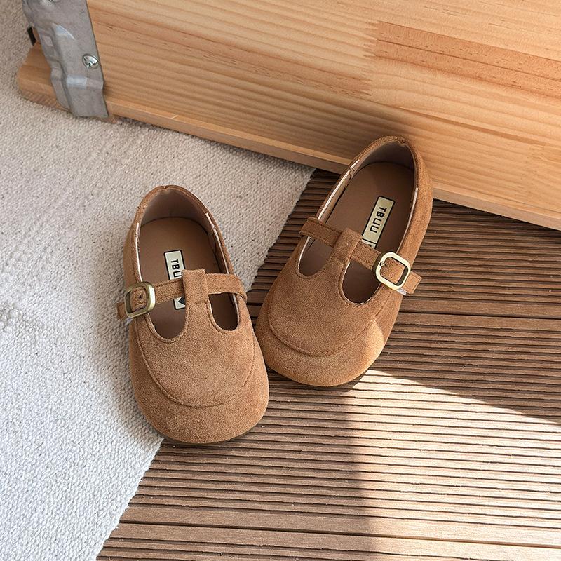 Girls' Retro Leather Shoes, New Spring and Autumn Styles, Fashionable Soft-soled Loafers for Babies, Suede Birkenstock Versatile Single Shoes