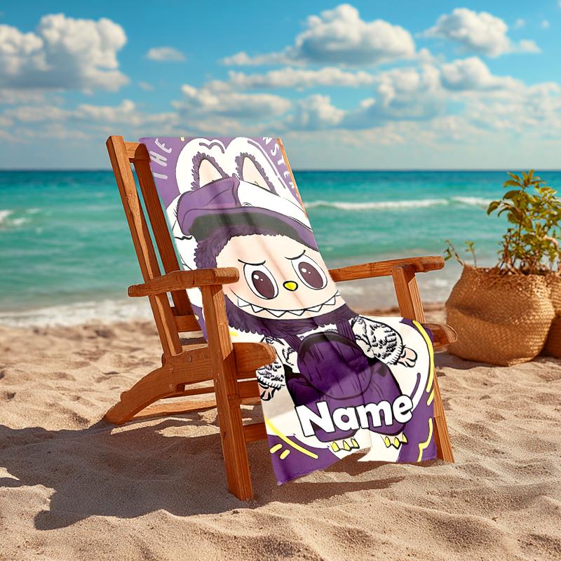 Personalized customized proof beach towel with Lububu pattern - soft, absorbent,quick-drying,perfect swimming,camping&bathing