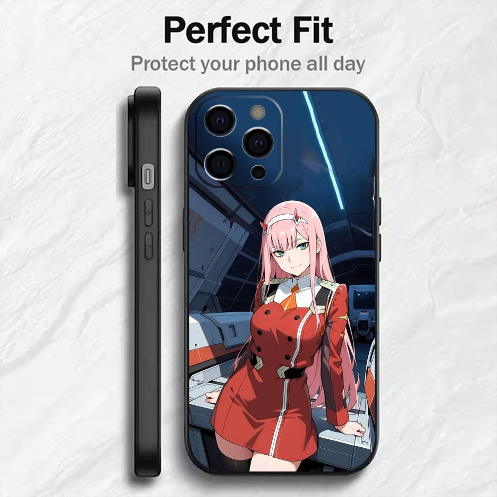 Anime ZERO TWO Phone Case For iPhone17,16,15,14,13,12 Plus,Max Soft Silicone Black Cover