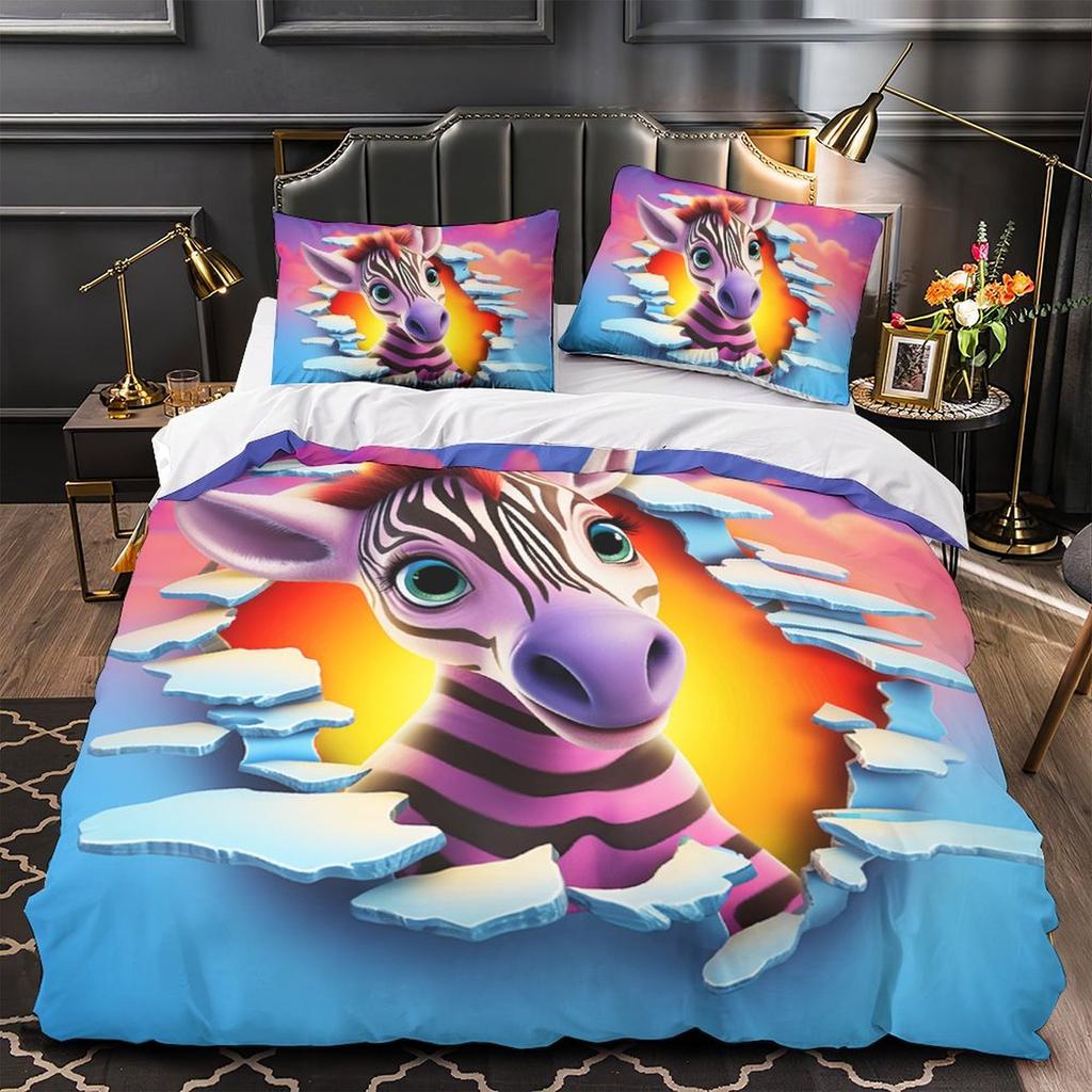 3D Cartoon Animal Bedding Set Kid Boys and Girls Teens Duvet Cover Pillowcases 2/3pcs for Single and Double Bed Birthday Gifts