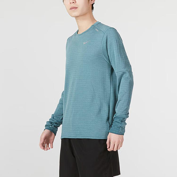 Nike Solid Color Training Sports Crew Neck Long Sleeve T-Shirt Men Tops Blue-Gray DD5650-058
