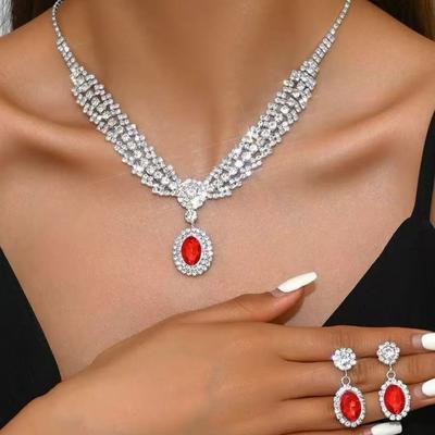 3Pcs Women's Rhinestone Jewelry Set Diamond Studded Sparkling Water Droplet Necklace Earrings Wedding Party Bride Jewelry Gifts