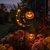 Festive Lawn Stakes Light Halloween Solar Garden Stake Light, Black Cat Pumpkin On Crescent Moon with Illuminated Path Markers for Hanging Lantern,