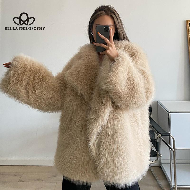 New Lapel Fur Coat Women's Faux Fur Jacket Loose Medium-length Coat Faux Fur High Quality Women's Coat