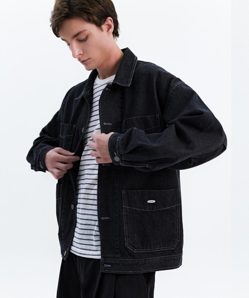 Trip Le Sens Oversized Denim Work Jacket_Black Denim