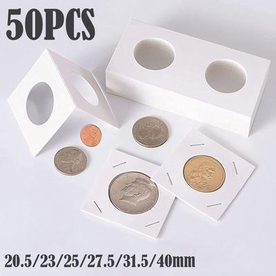 50 Stück Quadratischer Karton-Etui Münzalbum Gedenkmünzen Papier Schutzklammer Münz Zubehör Aufbewahrung 20,5/23/25/27,5/31,5/40mm
