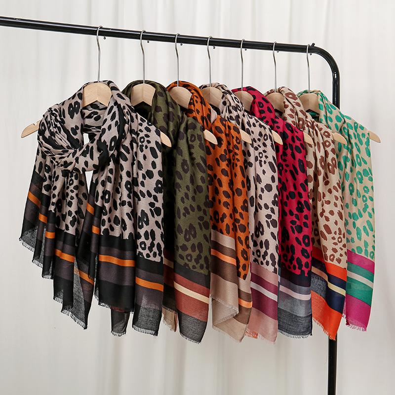 Winter Sexy Leopard Striped Line Fringe Viscose Shawl Scarf Lady High Quality Wrap Pashmina Stole Bufandas Muslim Hijab 180*90Cm