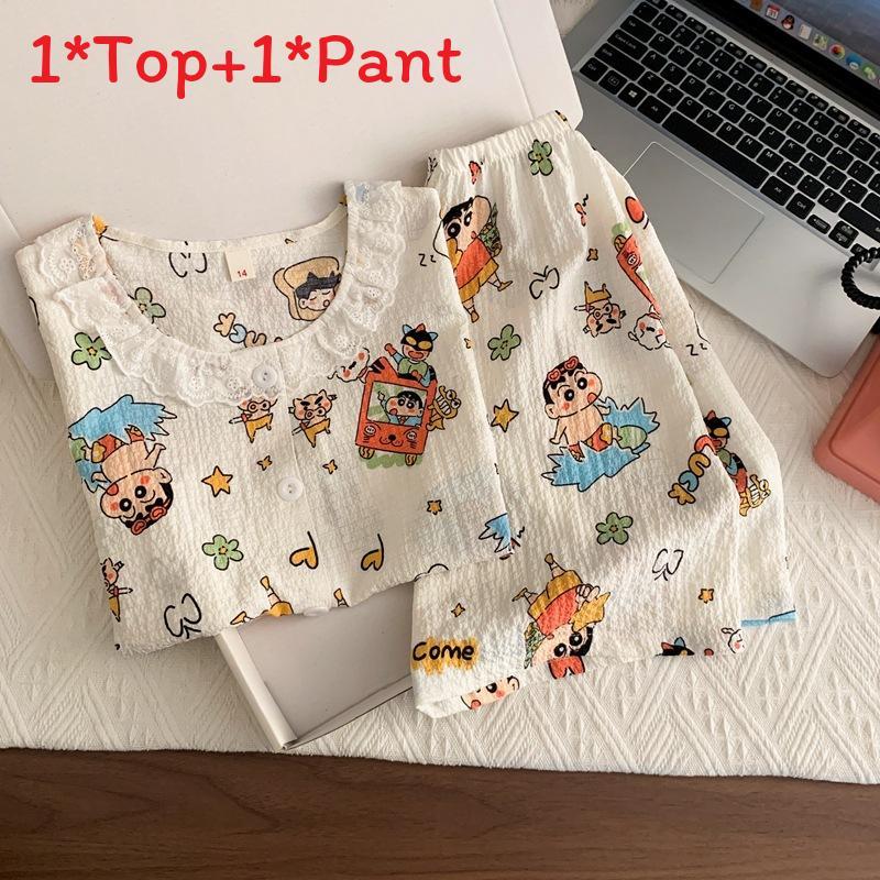 Crayon Shin Chan Hachiware Labubu Kinder-Schlafanzug-Set Aus Blasenbaumwollstoff Für Sommerlichen Komfort