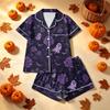 Women's Halloween Printed Pajama Two-Piece Set - Comfortable Sleepwear for Home & Sleep