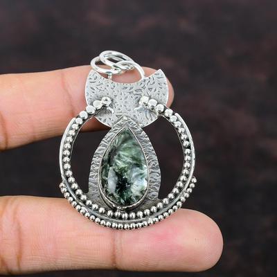 Ciondolo serafinite Ciondolo con pietra preziosa genuina Gioielli antichi Ciondolo in argento sterling 925 Ciondolo fatto a mano Regalo per gioielli da donna
