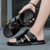 Beach Shoes Men Outdoor Lgihtweight Casual Sandals Men's Flip Flops Fashion Dark Pattern Design Non-Slip 2 Wear Method Size 45