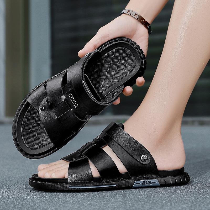 Beach Shoes Men Outdoor Lgihtweight Casual Sandals Men's Flip Flops Fashion Dark Pattern Design Non-Slip 2 Wear Method Size 45