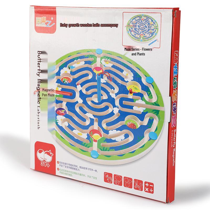 Wooden Marble Maze with Magnetic Pen – Animal Track Educational Toy for Kids