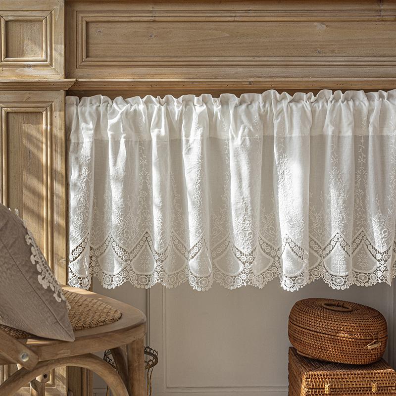 100% Cotton Vintage Embroider Fabric Blackout  Short Curtains Kitchen Bedroom Bathroom Cabinet Home Decor Rod Pocket Cafe