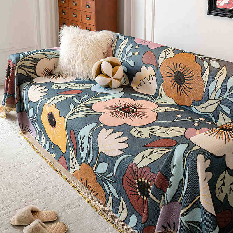 

1 шт. Винтажный тканый чехол для дивана в стиле масляной живописи, устойчивый к царапинам, подходит для всех сезонов, применим для украшения дома в спальне и гостиной 180*130cm