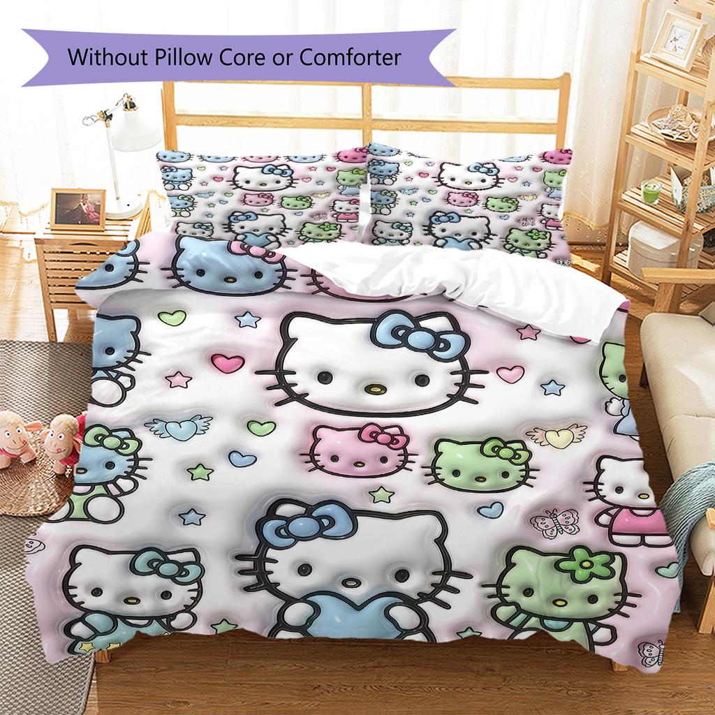 Hello Kitty Cute Pattern Bedding,Quilt Set Quilt Cover Pillowcase Home Birthday Gift(1 * Duvet Cover + 2 * Pillowcase, Without Core)