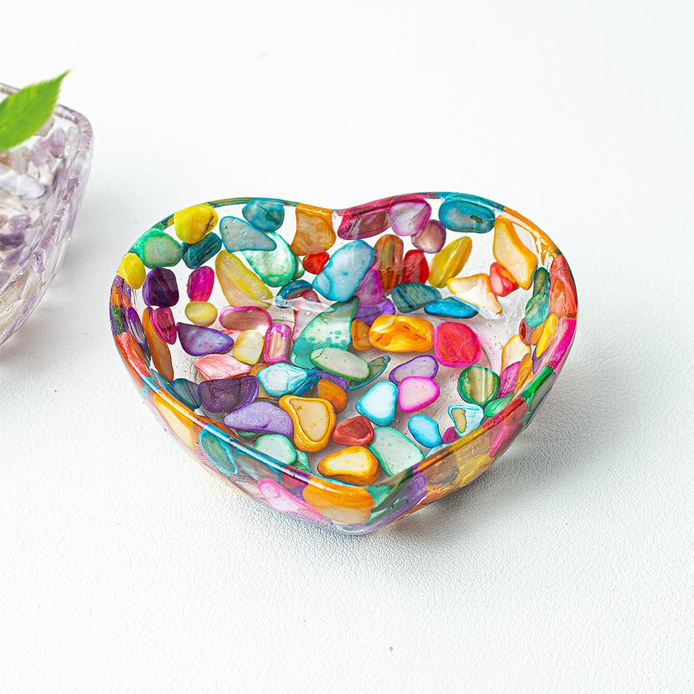 Resin Heart Dish With Crystals For Modern Home Decor And Collectors Gift