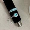 VENTFILLE 925 Silver Sea Blue Zircon Chain Pulling Ring For Women Ins Summer Temperament Gift Punk Jewelry Dropship Wholesale