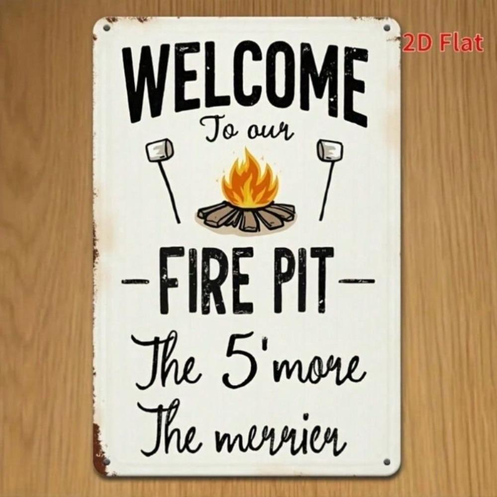 Welcome Camp Rustic Iron Wall Sign 20x30 cm, High Quality 2D Flat Metal Poster for Home