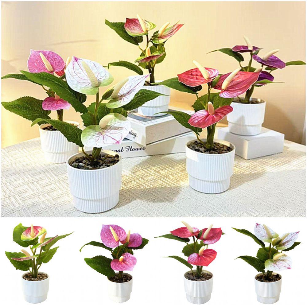 NOVÝ VÍCEBAREVNÝ UMĚLÝ ANURIUM BONSAI REAL TOUCH FOTO REKVIZITY SIMULAČNÍ ROSTLINA STOLNÍ OZDOBA MĚKKÁ GUMA FALOŠNÁ KVĚTINA DÁREK