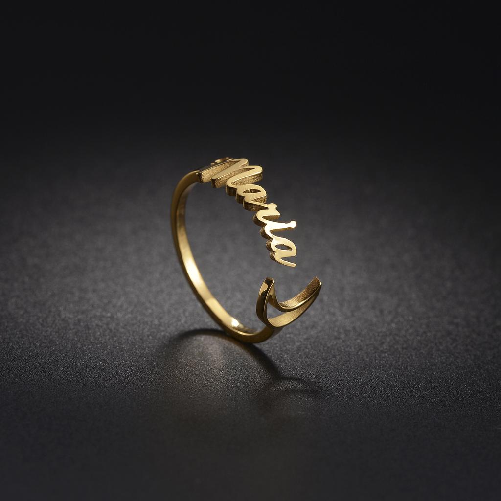 Atoztide Custom Name Ring Unique Personalized Charm Fashion Stainless Steel Letter Gold Color For Women Girlfriend Jewelry Gift