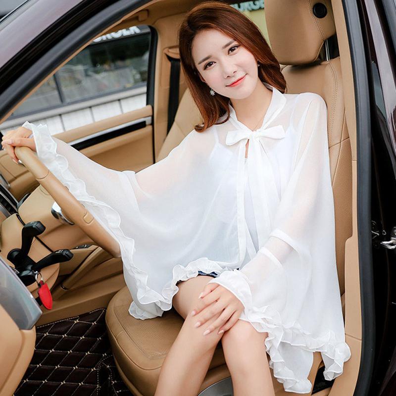 Thin Print Sunscreen Shawl Women Summer Uv Protection Riding Sunscreen Cloak Lady Poncho Capes Black