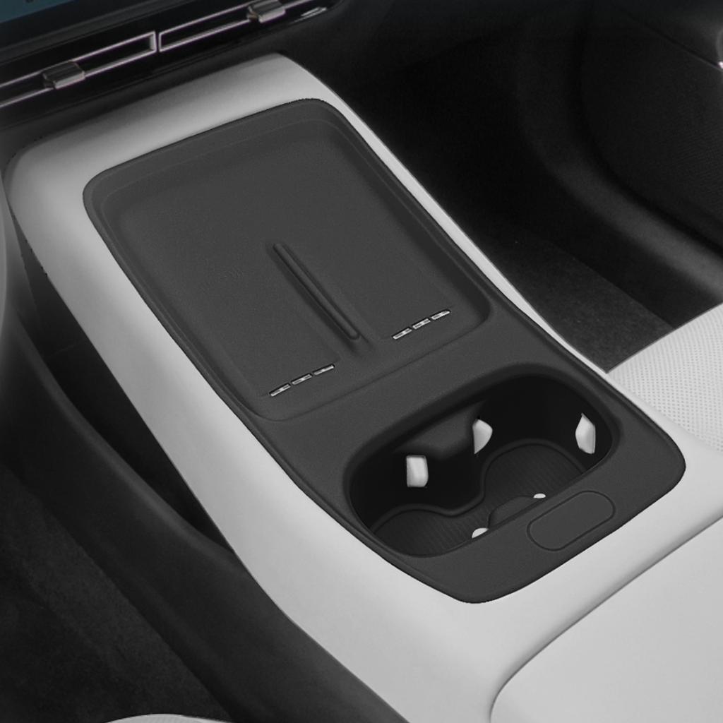for Xpeng P7+ 2025 Central Water Cup Holder Storage Box Tray Wireless Charging Pad Phone Protective Mat Car Accessories Black