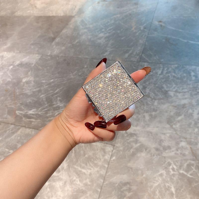Rhinestone Heart Mini Makeup Mirror – Portable, Double-Sided, Folding Mirror for Girls
