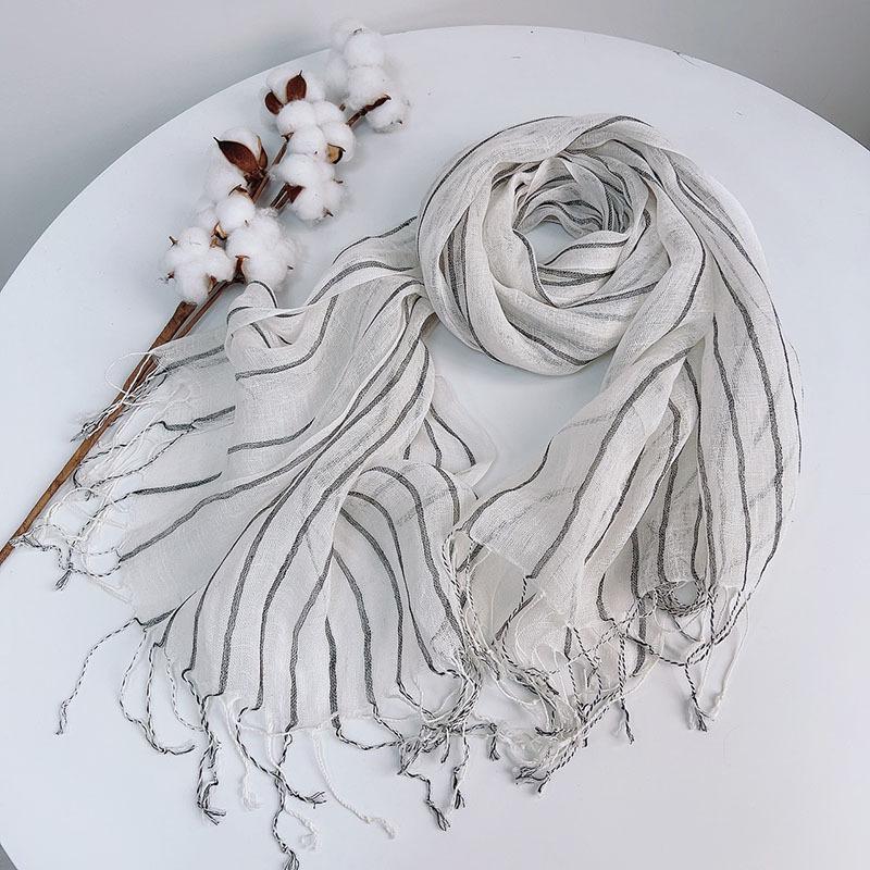 Japanese Vertical Striped Linen Scarf, Versatile Men'S And Women'S Summer Thin Shawl, Long Sunshade Silk Scarf