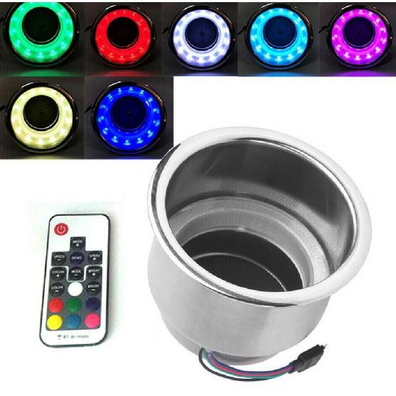 Portabicchieri Leggero in Acciaio Inossidabile 4 Pezzi/Set 14 LED Luci RGB Telecomandate Portabicchieri/Bevande/Bottiglie Adatto per Barca Marina Auto